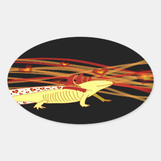 Axolotl Gold-Albino auf Schwarz Ovale Sticker