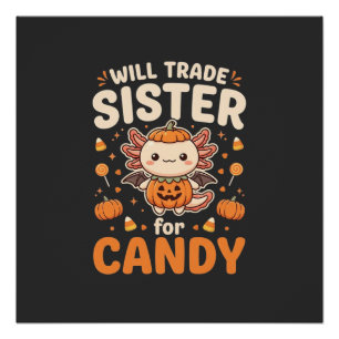 Axolotl Halloween snoep handel vector ontwerp_1 Perfect Poster