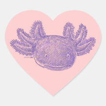 Axolotl Hart Stickers - PAARS & ROZE - 20 Vellen
