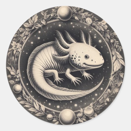 Axolotl Illustratie Natuurgeschiedenis Ronde Sticker (Voorkant)