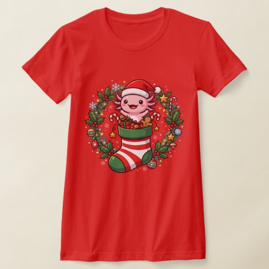Axolotl in Christmas Socks Santa Claus Lights Xmas T-shirt (Laagn)