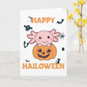 Axolotl in pompoen en zoete Axolotls Happy Hallowe Kaart (Gele Bloem)