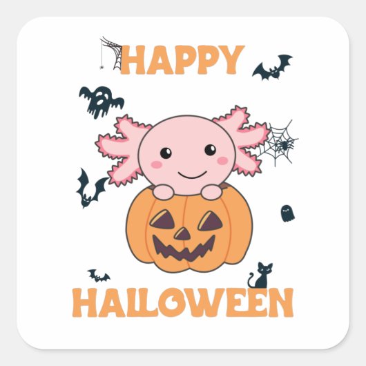 Axolotl in pompoen en zoete Axolotls Happy Hallowe Vierkante Sticker (Voorkant)