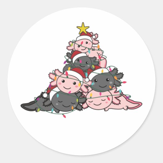 Axolotl kerstboom Funny Animal kerstmis Ronde Sticker (Voorkant)