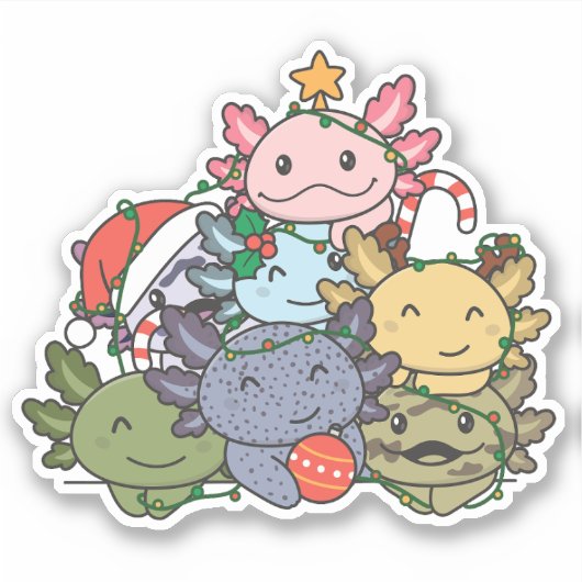 Axolotl kerstboom Funny Animal Kerstmis Sticker (Voorkant)