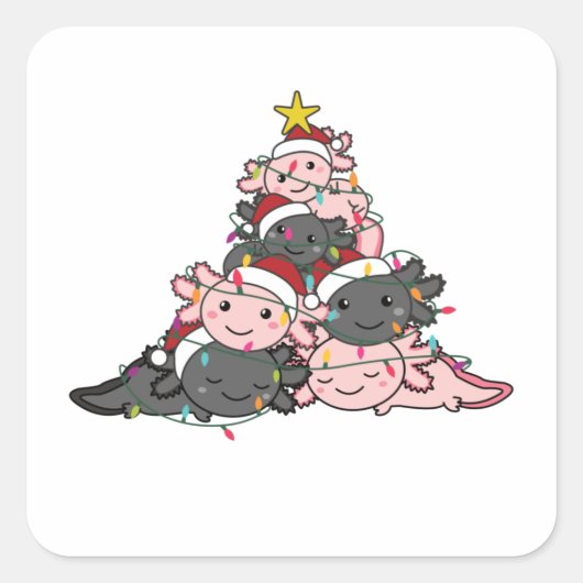 Axolotl kerstboom Funny Animal Kerstmis Vierkante Sticker (Voorkant)
