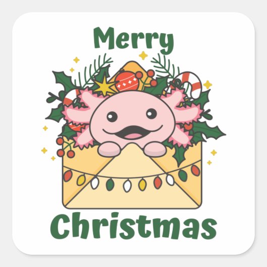 Axolotl Kerstmis Winter Animals Axolotl Vierkante Sticker (Voorkant)