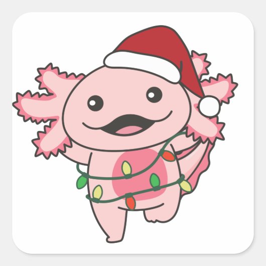 Axolotl Kerstwinterdieren Axolotls Square S Vierkante Sticker (Voorkant)