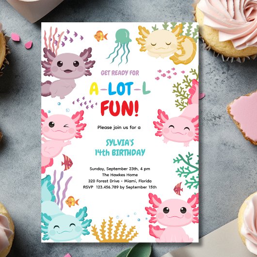 Axolotl kids birthday Invitation