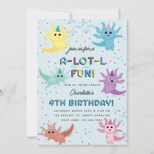 Axolotl Kinder Schattigee Salamander Blauw Verjaar Kaart (Voorkant)