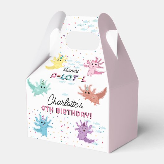 Axolotl Kinder Schattigee Salamander Verjaardagsfe Bedankdoosjes (Voorkant Zijde)
