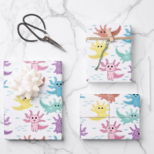 Axolotl Kinder Schattigee salamanderpatroon Inpakpapier Vel