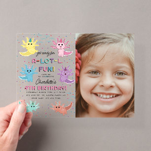 Axolotl Kinderen Cute Salamander Foto Verjaardagsf Acryl Uitnodigingen