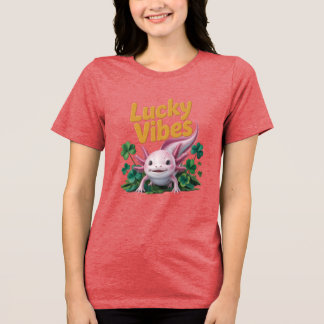 Axolotl Lucky Vibes Mooie Roze T-Shirt Ontwerp