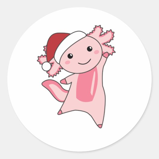 Axolotl Merry Winter Animals Axolotls Ronde Sticker (Voorkant)