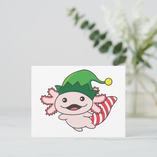 Axolotl Merry Winter Elf Axolotl Postcar Briefkaart (Staand voorkant)