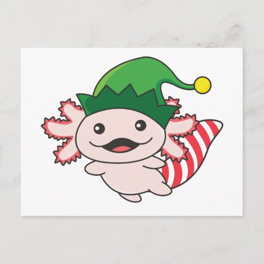 Axolotl Merry Winter Elf Axolotl Postcar Briefkaart (Voorkant)