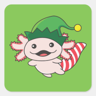 Axolotl Merry Winter Elf Axolotl Square Vierkante Sticker