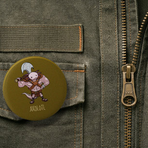 Axolotl met een bijl Gladiator krijger Kunstwerk Ronde Button 5,7 Cm