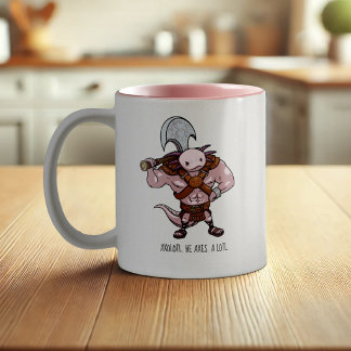 Axolotl met een bijl Gladiator krijger Kunstwerk Tweekleurige Koffiemok