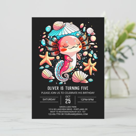 Axolotl online pastel verjaardag kaart (Staand voorkant)