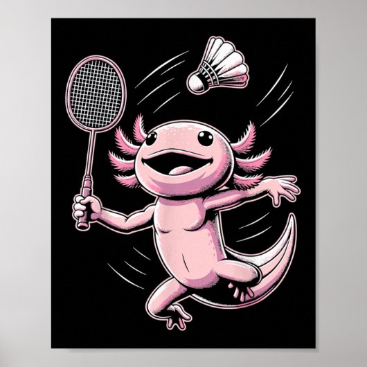 Axolotl Playing Badminton Player Shuttle Sport Poster (Voorkant)