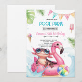 Axolotl Pool party theme invitation (Devant / Derrière)