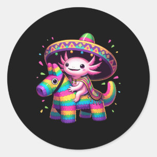 Axolotl Riding Pinata Cinco de Mayo Sombrero Ponch Ronde Sticker