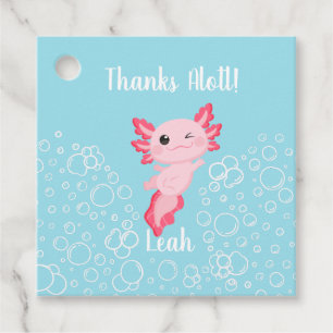 Axolotl rose et bleu, étiquette cadeau d'anniversa