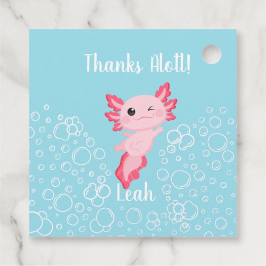 Axolotl rose et bleu, étiquette cadeau d'anniversa (Dos)