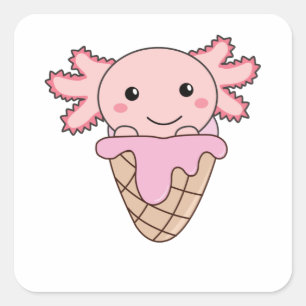 Axolotl roze ijs crème waffle zoete dieren vierkante sticker