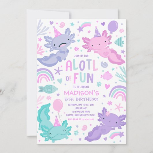 Axolotl Roze Meisje Party Alotl Leuk Verjaardagsfe Kaart (Voorkant)