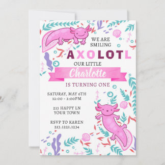 Axolotl Roze Verjaardagsuitnodiging Kaart