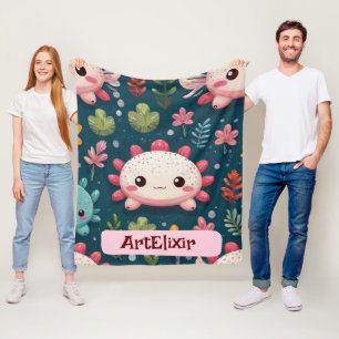 Axolotl Schattige Kawaii Modern Unieke Print Fleece Deken
