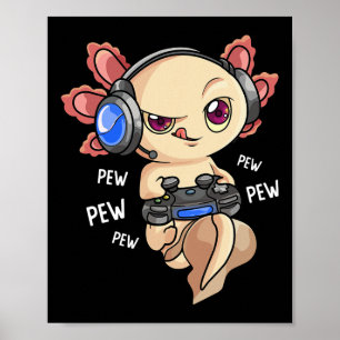 Axolotl Shirt Kinder Jongens Gamers - Kawaii Video Poster