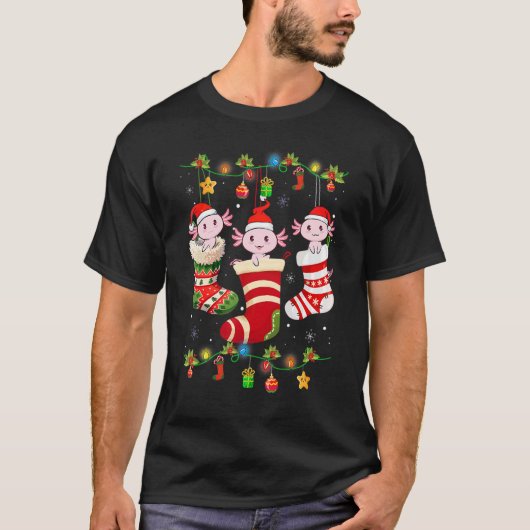 Axolotl Socks-kerstverlichting Funny Family Pajama T-shirt (Voorkant)