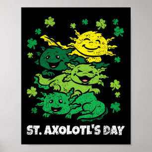 Axolotl St Patricks Day Cute Animal Shamrock Kruid Poster
