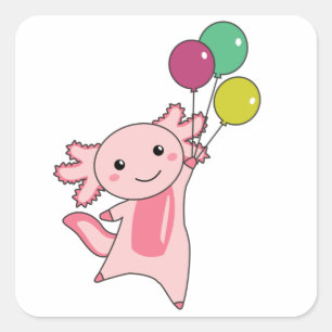 Axolotl Sweet Animal vliegt met ballonnen omhoog Vierkante Sticker
