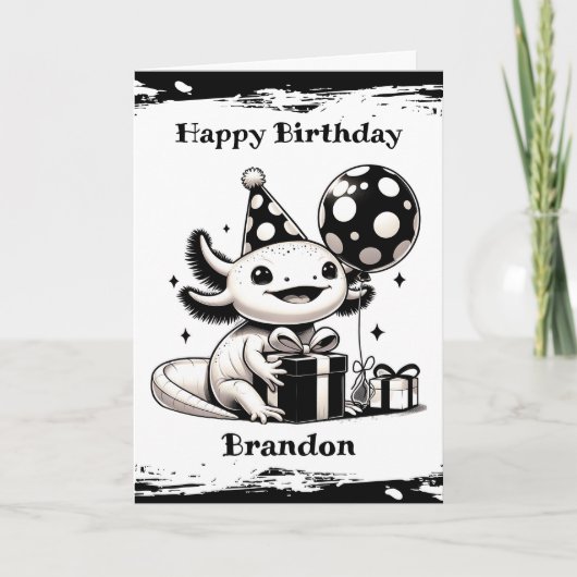 Axolotl Thema Verjaardag met Kleurplaat Kaart (Voorkant)