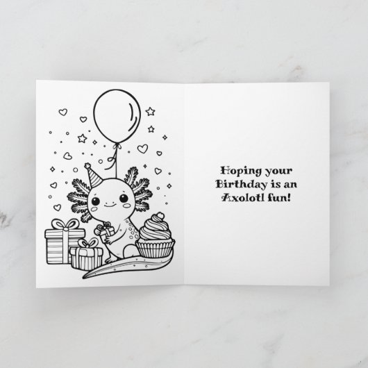 Axolotl Thema Verjaardag met Kleurplaat Kaart (Binnen)