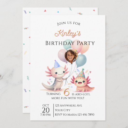 Axolotl-themed Birthday Invitation Kaart (Voorkant / Achterkant)