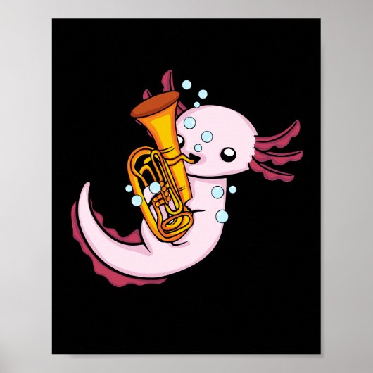 Axolotl Tuba Speler Schattige Axlotl Muziek Kinder Poster (Voorkant)