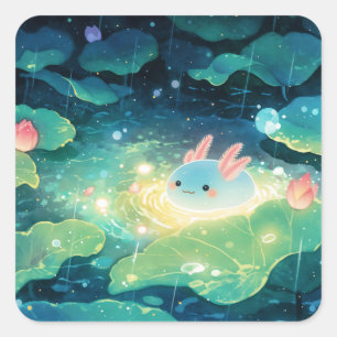 Axolotl Tussen Regenachtige Lelies Vierkante Sticker
