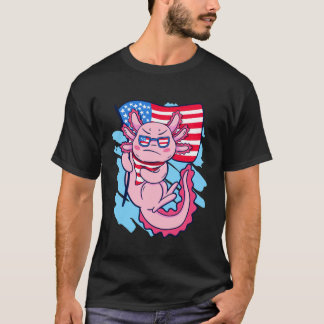 Axolotl USA Onafhankelijkheidsdag 4 juli USA Vlag  T-shirt