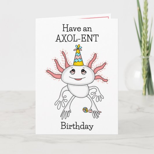 Axolotl Verjaardag Kaart met Kleurplaat Binnen (Voorkant)