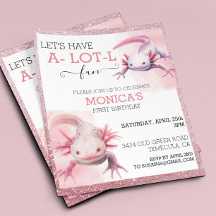 Axolotl verjaardag Roze Glitter uitzicht