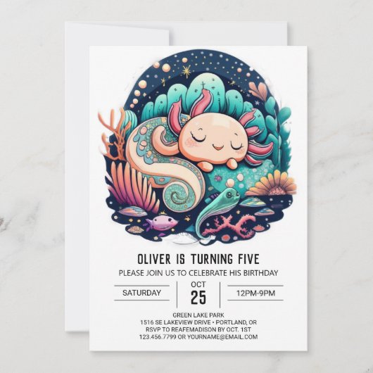 Axolotl verjaardagsuitnodiging kaart (Voorkant)