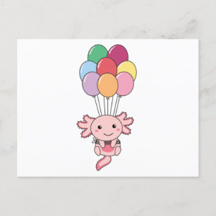 Axolotl vliegt op met kleurrijke ballonnen briefkaart
