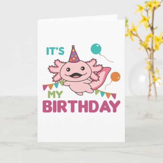 Axolotl wenst dat het mijn verjaardag is Cute Axol Kaart (Gele Bloem)