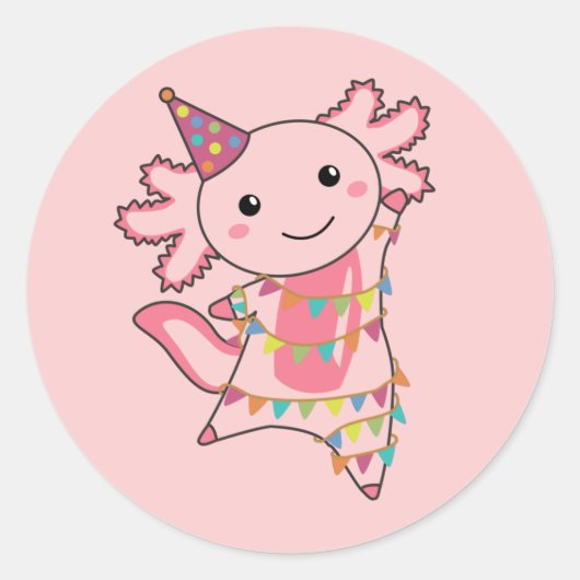 Axolotl wenst een fijne verjaardag voor u Axolotls Ronde Sticker (Voorkant)
